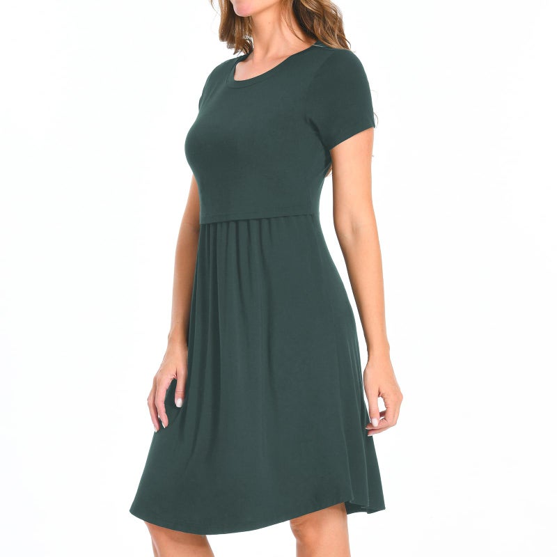 Bearsland Women's Short Sleeves Maternity Dress Nursing Breastfeeding Dresses with Pockets,Green,s - Image 4